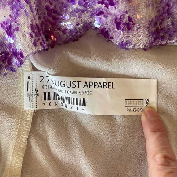 NWT Endless Rose Purple Sequin Shirt Scoop Neck Small Flutter Sleeve Crop Top - Picture 8 of 9